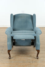 Load image into Gallery viewer, Vintage Blue Wingback Recliner – Soft &amp; Nap-Ready
