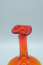 Load image into Gallery viewer, Murano-Style Art Glass Vase, Amber to Red Cased Glass, Ruffled Rim
