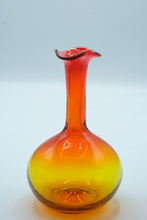 Load image into Gallery viewer, Murano-Style Art Glass Vase, Amber to Red Cased Glass, Ruffled Rim
