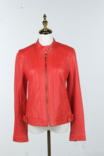 Load image into Gallery viewer, Cole Haan Red Lambskin Leather Moto Jacket Womens Medium
