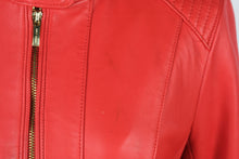 Load image into Gallery viewer, Cole Haan Red Lambskin Leather Moto Jacket Womens Medium
