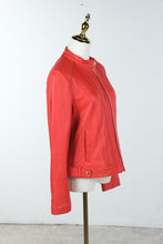 Load image into Gallery viewer, Cole Haan Red Lambskin Leather Moto Jacket Womens Medium
