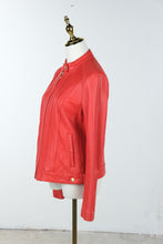 Load image into Gallery viewer, Cole Haan Red Lambskin Leather Moto Jacket Womens Medium
