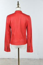 Load image into Gallery viewer, Cole Haan Red Lambskin Leather Moto Jacket Womens Medium
