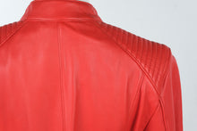 Load image into Gallery viewer, Cole Haan Red Lambskin Leather Moto Jacket Womens Medium
