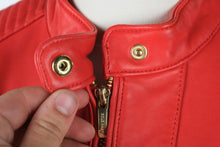 Load image into Gallery viewer, Cole Haan Red Lambskin Leather Moto Jacket Womens Medium
