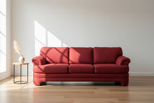 Load image into Gallery viewer, Red Upholstered Three-Seat Sofa with Rolled Arms
