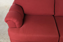 Load image into Gallery viewer, Red Upholstered Three-Seat Sofa with Rolled Arms
