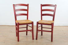 Load image into Gallery viewer, Italian Ladder Back Dining Chairs Red Wood Rush Seat Set of 2

