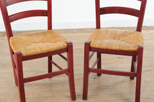 Load image into Gallery viewer, Italian Ladder Back Dining Chairs Red Wood Rush Seat Set of 2
