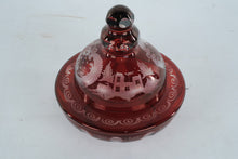 Load image into Gallery viewer, Ruby Red Etched Glass Covered Bowl Lidded Candy Dish Bohemian Style
