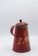 Load image into Gallery viewer, Antique Hand Painted Toleware Tin Coffee Pot Red Floral Folk Art 9 Inch
