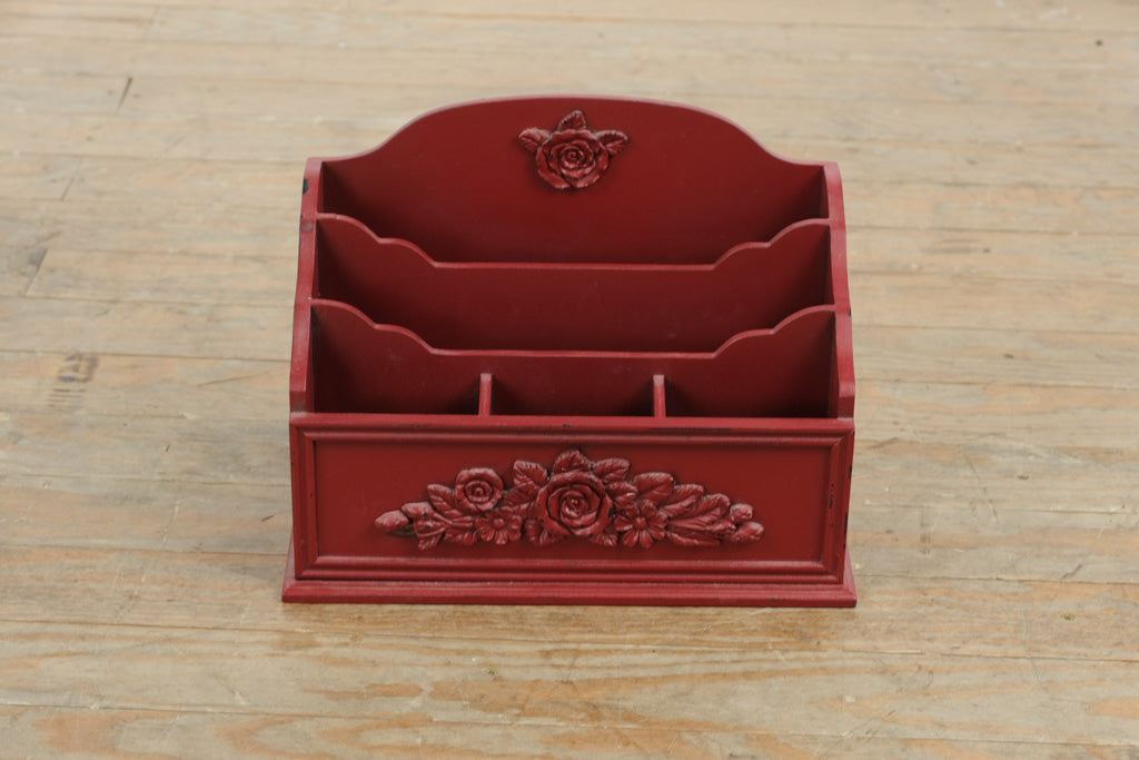 Red Wooden Desk Organizer with Floral Detail – 13