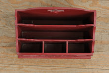 Load image into Gallery viewer, Red Wooden Desk Organizer with Floral Detail – 13&quot; x 7&quot; x 9.5&quot;
