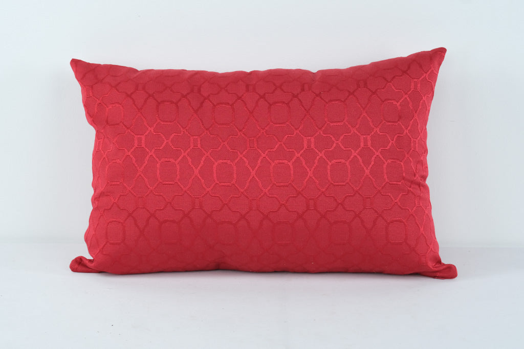Red Decorative Throw Pillow – Geometric Textured Design, 18