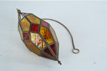 Load image into Gallery viewer, Vintage Moroccan Style Hanging Lantern Amber Red Stained Glass Pull Chain Lamp
