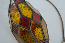 Load image into Gallery viewer, Vintage Moroccan Style Hanging Lantern Amber Red Stained Glass Pull Chain Lamp
