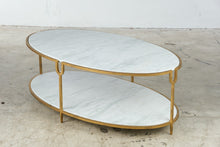 Load image into Gallery viewer, Global Views Iron and Stone Oval Two-Tier Coffee Table in Gold Finish

