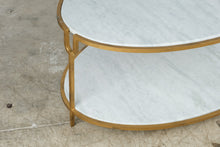 Load image into Gallery viewer, Global Views Iron and Stone Oval Two-Tier Coffee Table in Gold Finish
