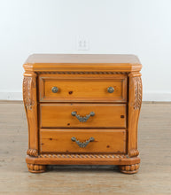 Load image into Gallery viewer, Oversized Pine Nightstand with Carved Details
