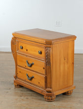 Load image into Gallery viewer, Oversized Pine Nightstand with Carved Details
