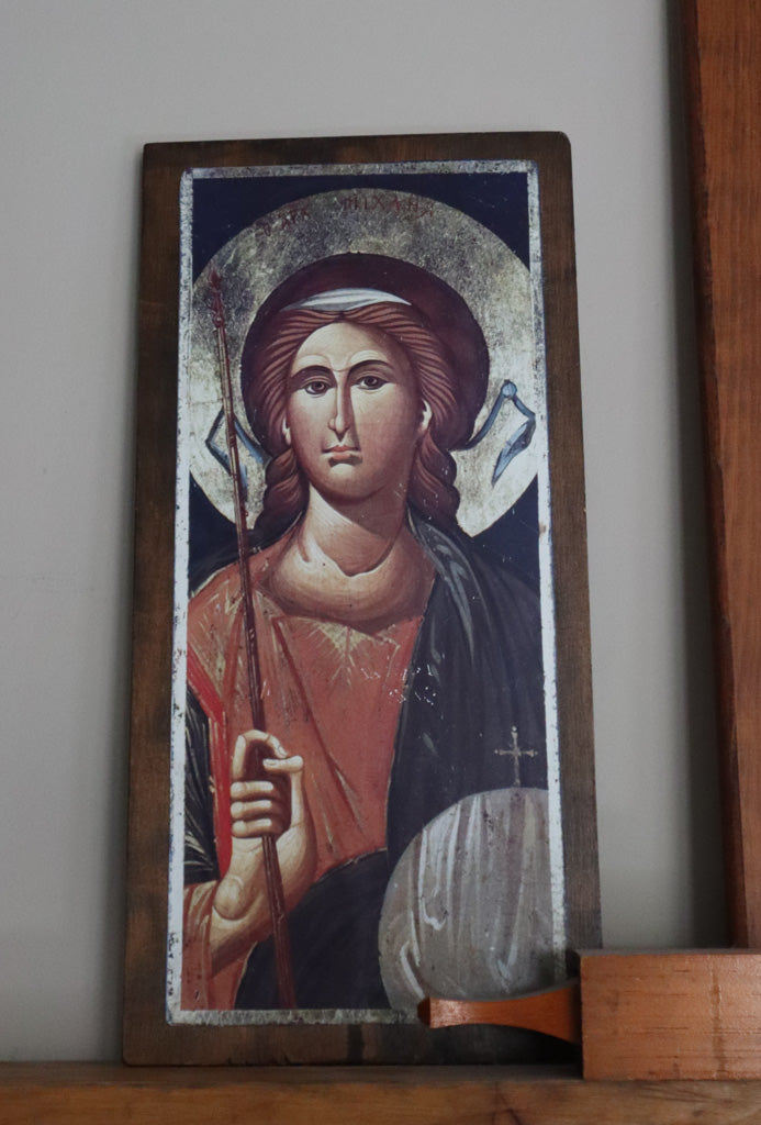 Hand-Painted Religious Icon on Wood – Archangel Depiction in Byzantine Style