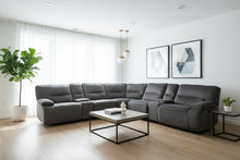 Load image into Gallery viewer, Havertys Reynolds Charcoal Power Reclining Sectional Sofa with Console Storage and Cup Holders
