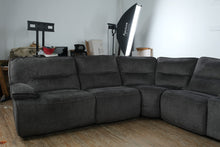 Load image into Gallery viewer, Havertys Reynolds Charcoal Power Reclining Sectional Sofa with Console Storage and Cup Holders
