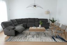 Load image into Gallery viewer, Havertys Reynolds Charcoal Power Reclining Sectional Sofa with Console Storage and Cup Holders
