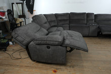 Load image into Gallery viewer, Havertys Reynolds Charcoal Power Reclining Sectional Sofa with Console Storage and Cup Holders
