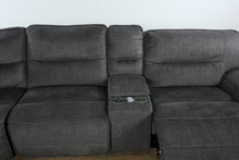 Load image into Gallery viewer, Havertys Reynolds Charcoal Power Reclining Sectional Sofa with Console Storage and Cup Holders
