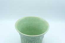 Load image into Gallery viewer, Vintage Celadon Green Art Pottery Planter Floral Relief Ribbed 8 Inch
