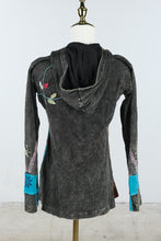 Load image into Gallery viewer, Rising International Black Embroidered Patchwork Boho Zip Hoodie Jacket Small
