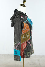 Load image into Gallery viewer, Rising International Black Embroidered Patchwork Boho Zip Hoodie Jacket Small
