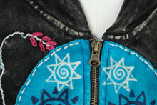 Load image into Gallery viewer, Rising International Black Embroidered Patchwork Boho Zip Hoodie Jacket Small
