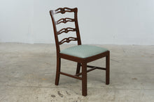Load image into Gallery viewer, Vintage Wood Ribbon Back Dining Chair with Green Upholstered Seat
