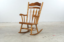 Load image into Gallery viewer, Traditional Solid Wood Windsor Rocking Chair with Carved Floral Crest
