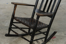Load image into Gallery viewer, Antique Style Black Wood Rocking Chair Woven Seat Ladder Back 39 Inch
