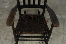 Load image into Gallery viewer, Antique Style Black Wood Rocking Chair Woven Seat Ladder Back 39 Inch
