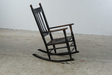 Load image into Gallery viewer, Antique Style Black Wood Rocking Chair Woven Seat Ladder Back 39 Inch
