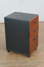 Load image into Gallery viewer, Mid Century Style Rolling Wood and Metal 3 Drawer File Cabinet on Casters
