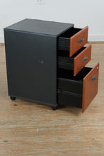 Load image into Gallery viewer, Mid Century Style Rolling Wood and Metal 3 Drawer File Cabinet on Casters
