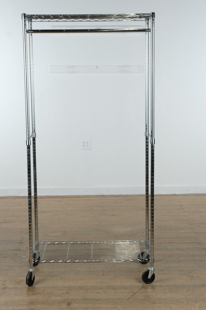 Chrome Rolling Garment Rack with Shelf and Casters
