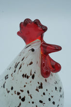 Load image into Gallery viewer, Hand-Blown Art Glass Rooster Figurine, White Speckled Glass with Red Comb
