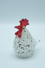 Load image into Gallery viewer, Hand-Blown Art Glass Rooster Figurine, White Speckled Glass with Red Comb
