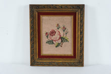 Load image into Gallery viewer, Vintage Framed Cross Stitch Rose Needlework Floral Wall Art Gold Frame
