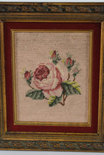 Load image into Gallery viewer, Vintage Framed Cross Stitch Rose Needlework Floral Wall Art Gold Frame
