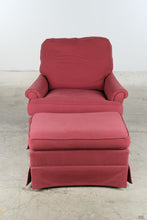 Load image into Gallery viewer, Thomasville Upholstered Lounge Chair and Ottoman in Red Textured Fabric
