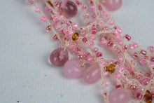 Load image into Gallery viewer, Pink Multi Strand Beaded Crochet Necklace Glass Beads Boho Statement Jewelry
