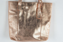 Load image into Gallery viewer, Rose Gold Metallic Genuine Leather Tote Shoulder Bag Tassel Large - Online Only
